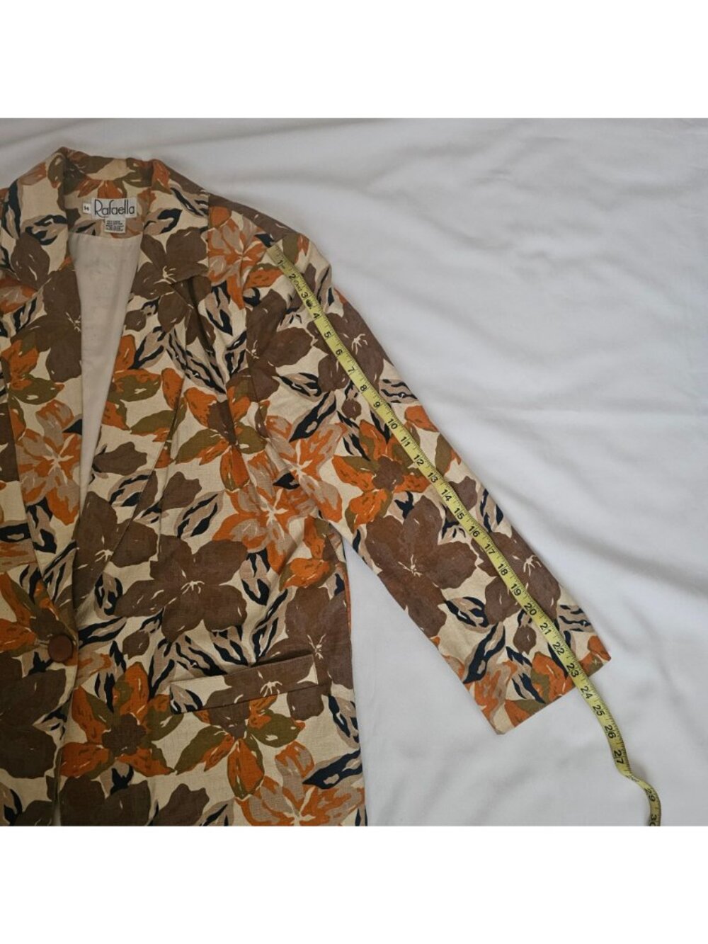 Rafaella Vintage Autumn Shade Floral Linen-Cotton Lined Blazer Jacket Size 14 - Picture 10 of 11